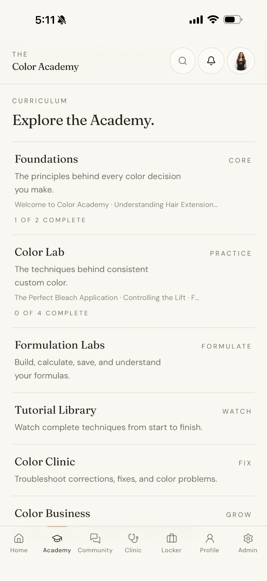 Color Academy curriculum screenshot